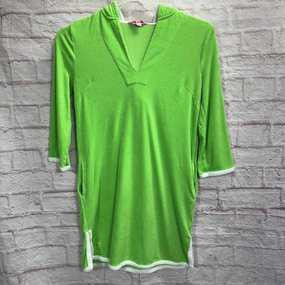 Lilly Pulitzer XS Green Terrycloth Hooded Cover with White Trim